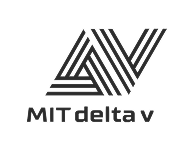 MIT delta v logo with stylized triangle design and text beneath it.