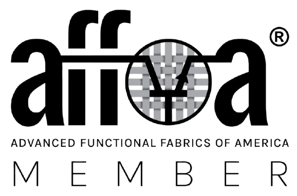 Logo with stylized 'affoa' and text 'Advanced Functional Fabrics of America MEMBER' below.