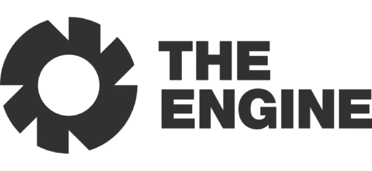 Black gear-shaped logo with the text 'THE ENGINE' to the right in bold uppercase letters.