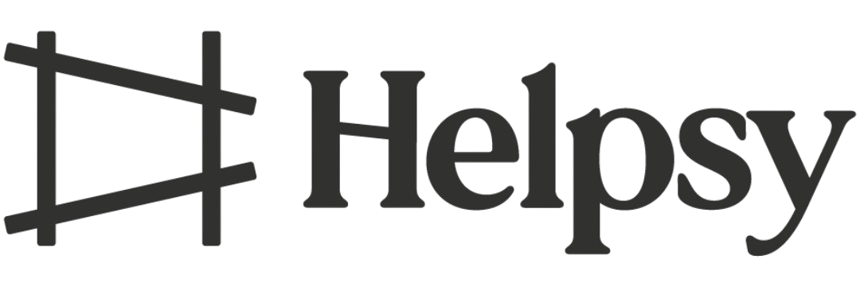 Helpsy brand logo with stylized 'H' icon and the word Helpsy in serif font.