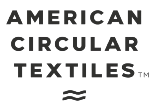 Text logo reading 'AMERICAN CIRCULAR TEXTILES' with a small double wave symbol below.