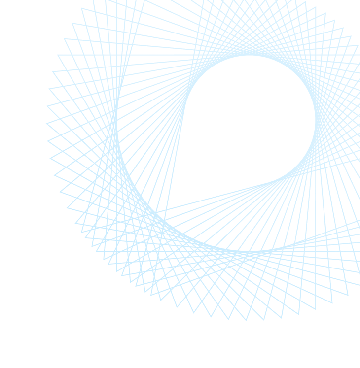 Light blue geometric wireframe pattern forming a rounded square spiral on black background.