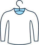 White long-sleeve shirt on a blue hanger.