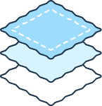 Three overlapping diamond-shaped layers in varying shades of blue and white.