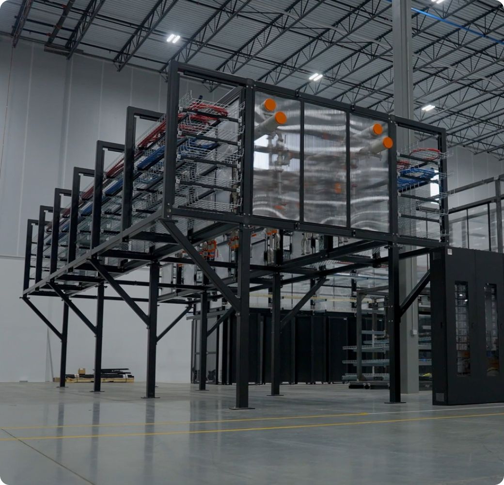 SkyBridge modular overhead infrastructure platform inside a facility