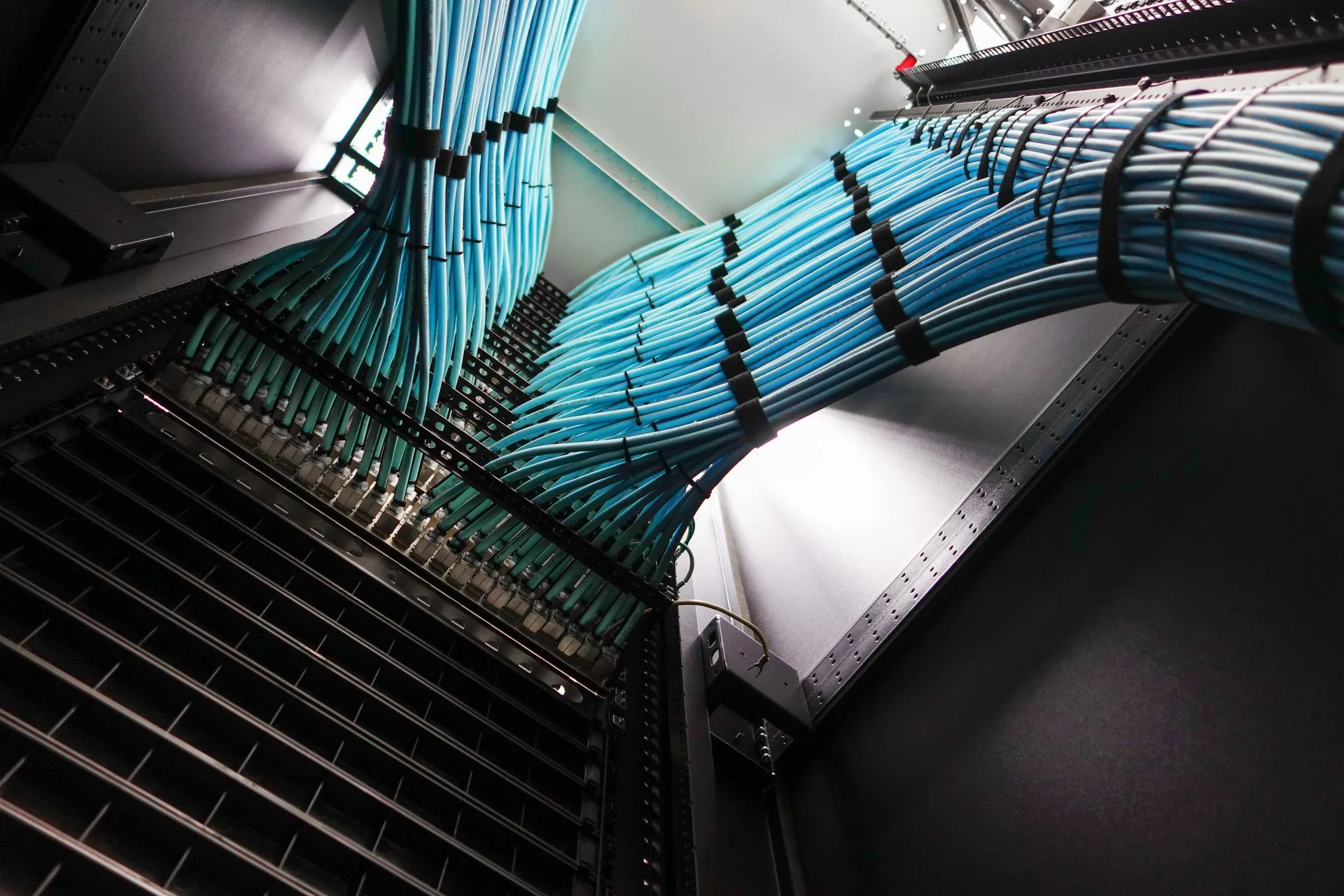 Structured cabling installed in a data hall