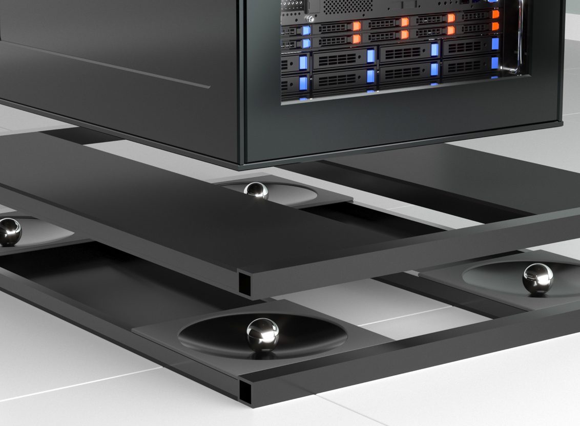 ISO-Base platform supporting a fully loaded server rack