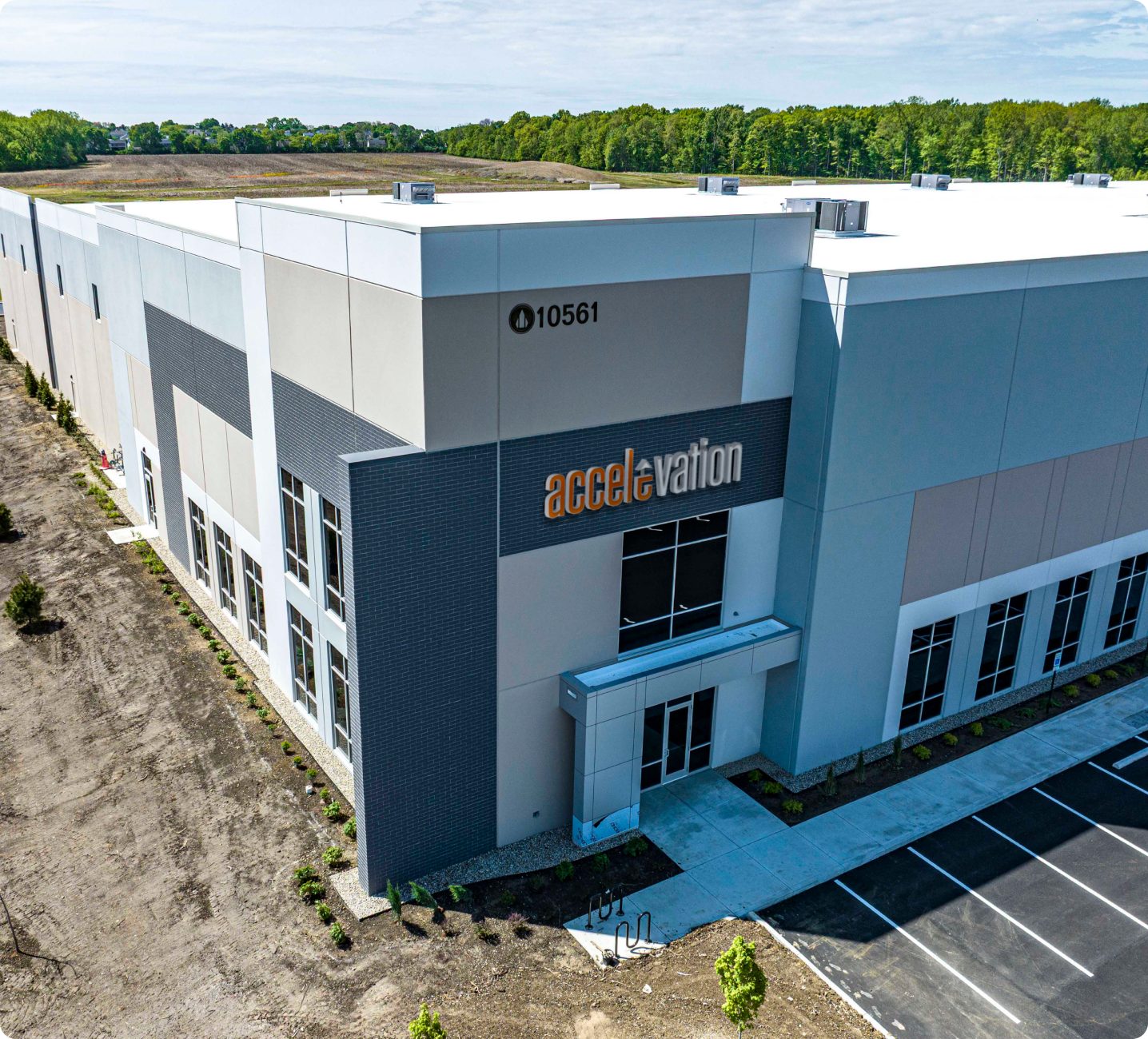 Exterior of Accelevation’s expanded manufacturing building