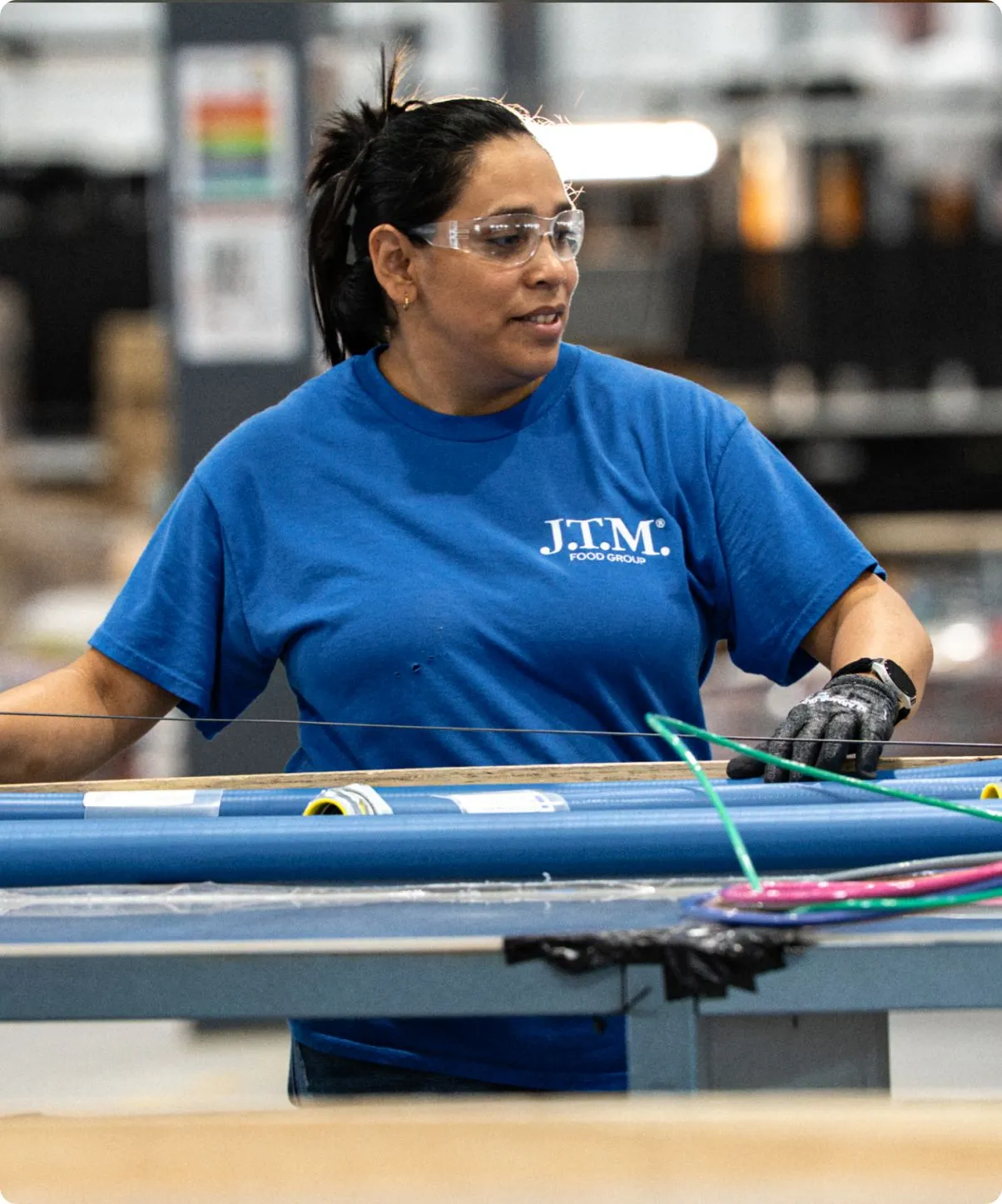 Accelevation production line moving product toward shipping