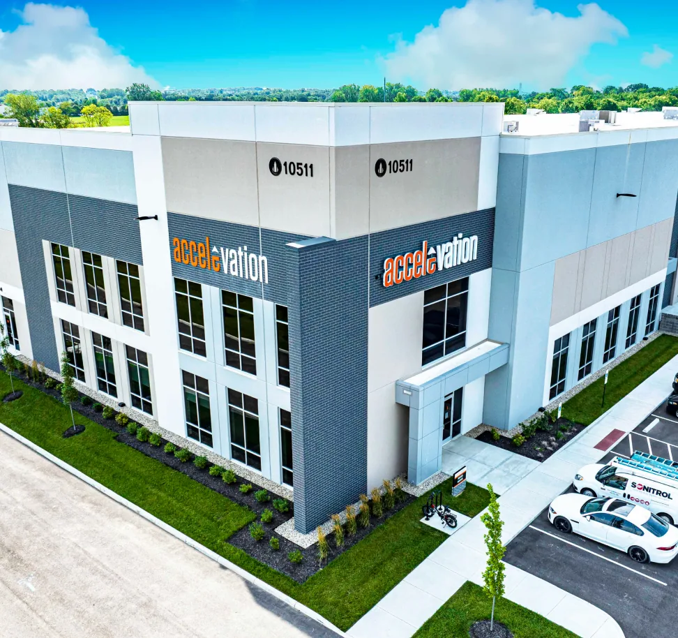 Aerial view of the Accelevation manufacturing facility exterior
