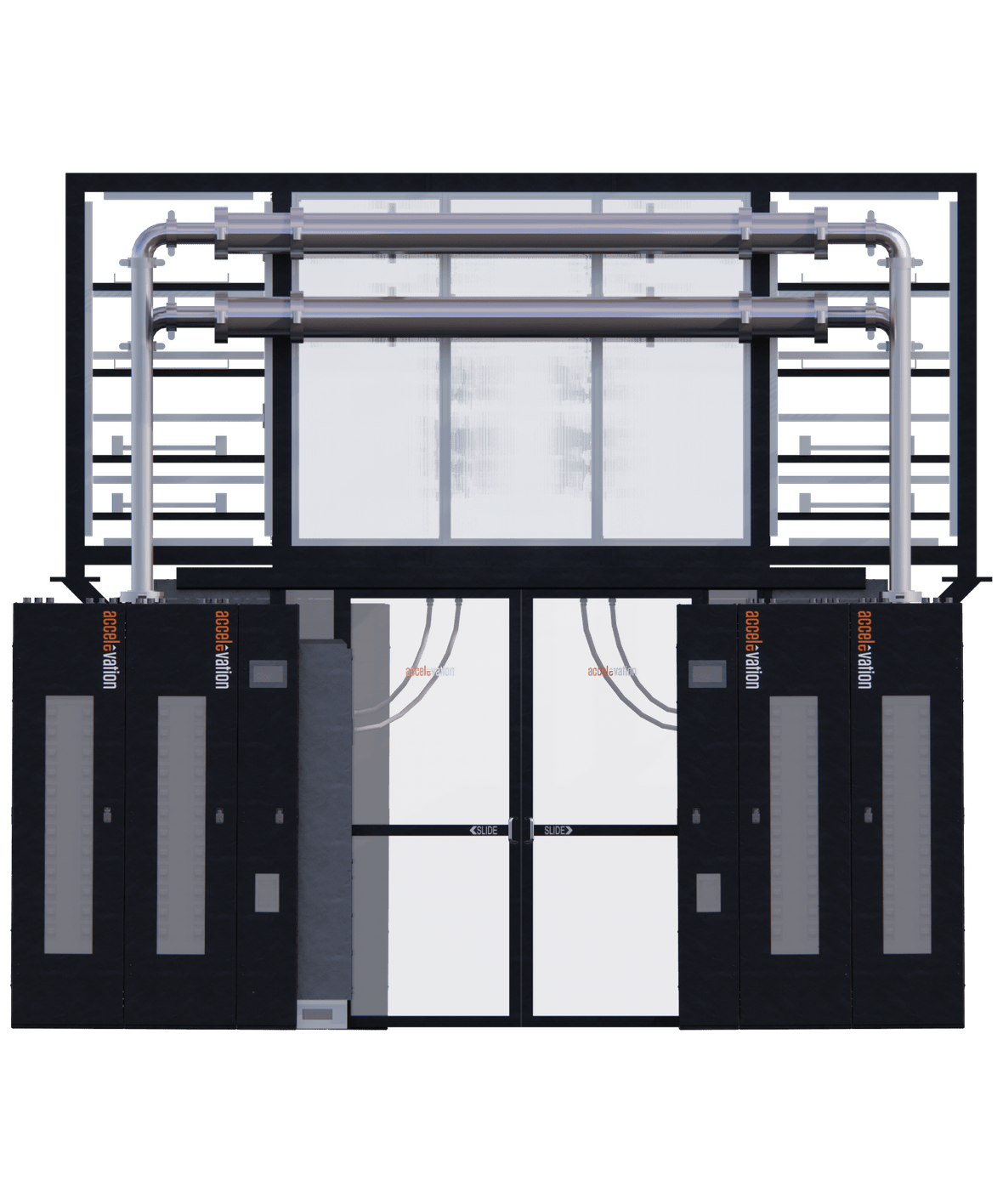 Accelevation SkyBridge module with overhead piping and containment