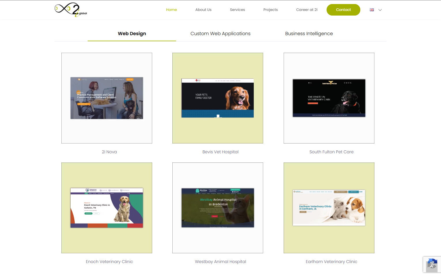 Website thumbnails of veterinary clinics and pet care services with pet images and clinic names.