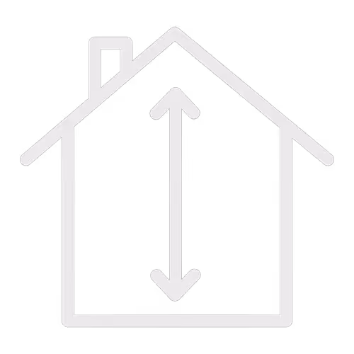 Outline of a house with a vertical double-headed arrow inside indicating height or ceiling height.