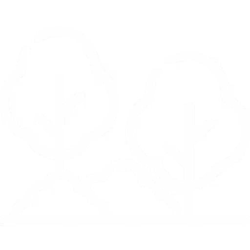 White line icon of two trees with bushes on a black background.