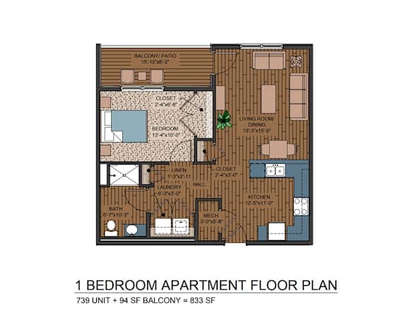 one bed one bath floor plan image