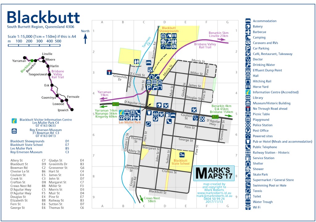 Blackbutt town map showing streets, amenities, and local services.
