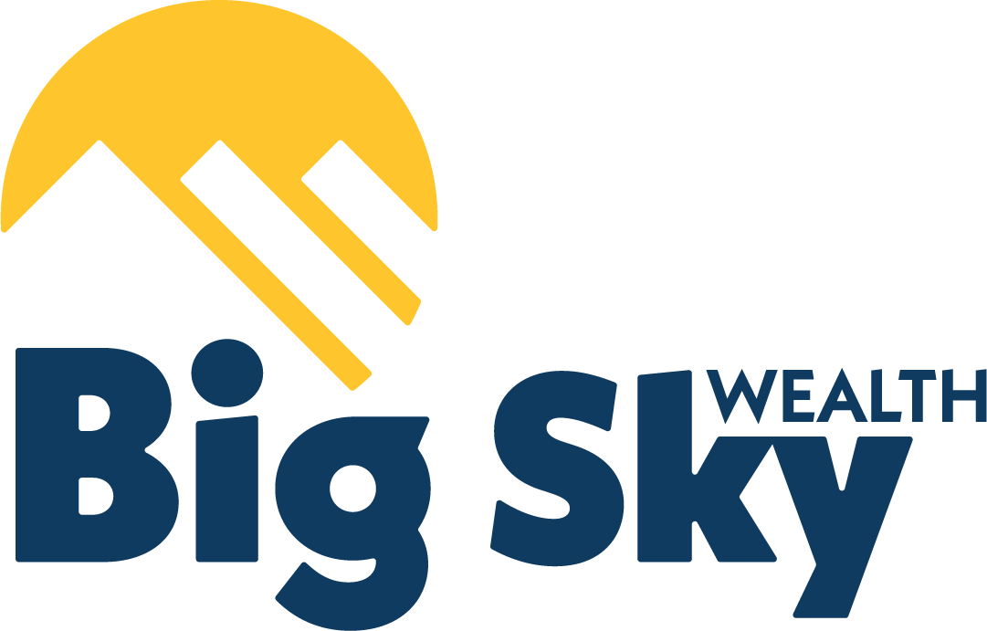 Big Sky Wealth logo with stylized yellow sun and mountain shapes above dark blue text.