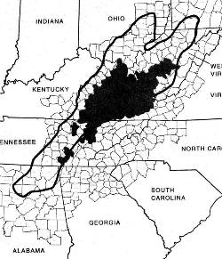 The EPA’s depiction&nbsp; of the coal industry's&nbsp;Mountaintop Mining and Valley Fill Region is superimposed on the Lucy Braun Association’s outline&nbsp; of Central Appalachia's Mixed Mesophytic Forest Region