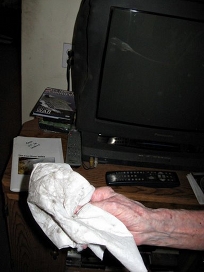 Sylvia Bradford wipes less than a day's worth of coal dust off her TV Sylvia Bradford wipes less than a day's worth of coal dust off her TV