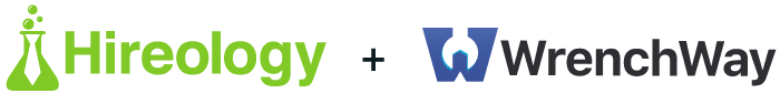 Logos of Hireology and WrenchWay side by side with a plus sign between them.