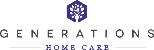 Generations Home Care logo with a purple tree inside a hexagon above the text.