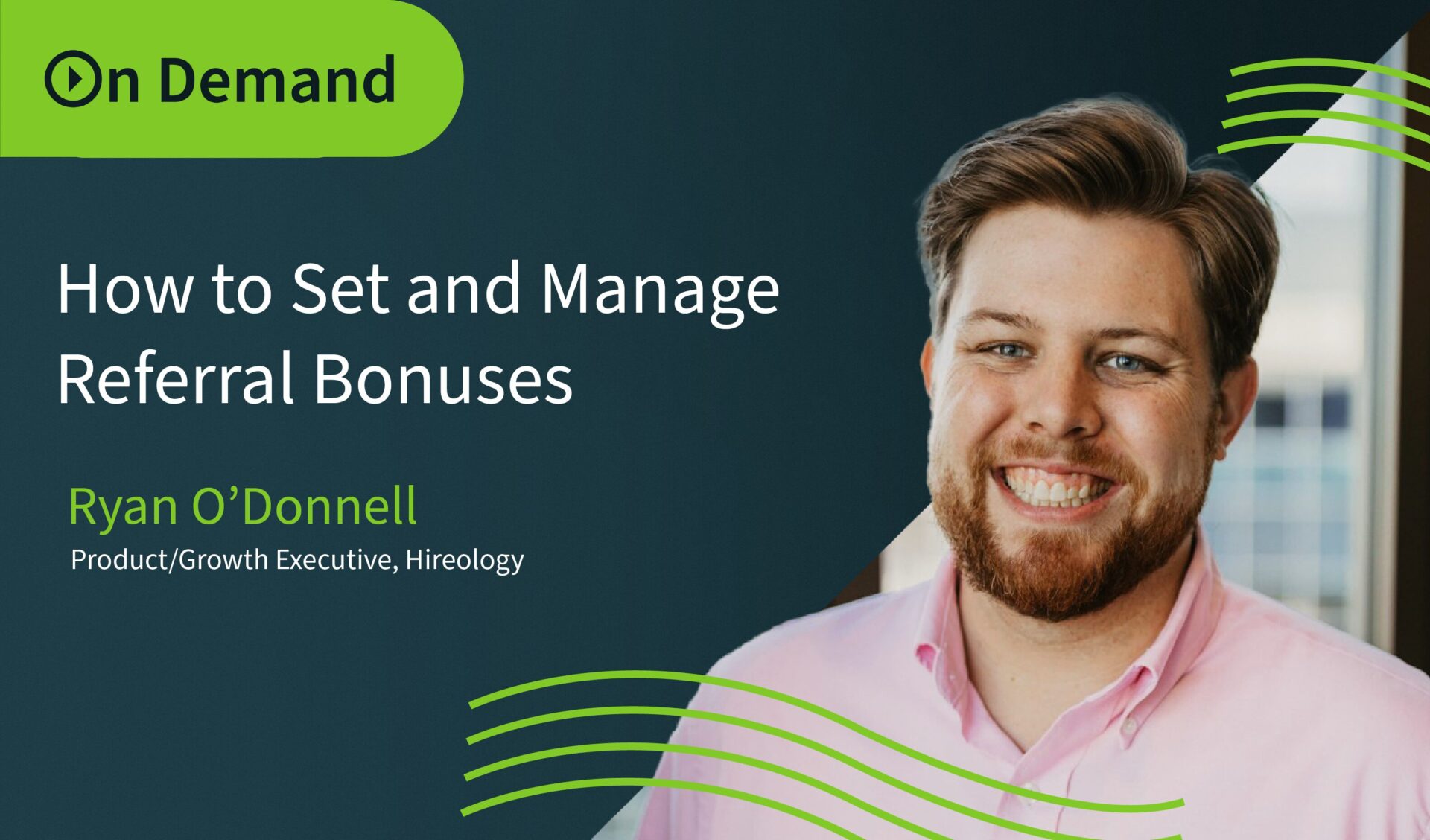 Smiling man in pink shirt beside text on setting and managing referral bonuses with his name and title.