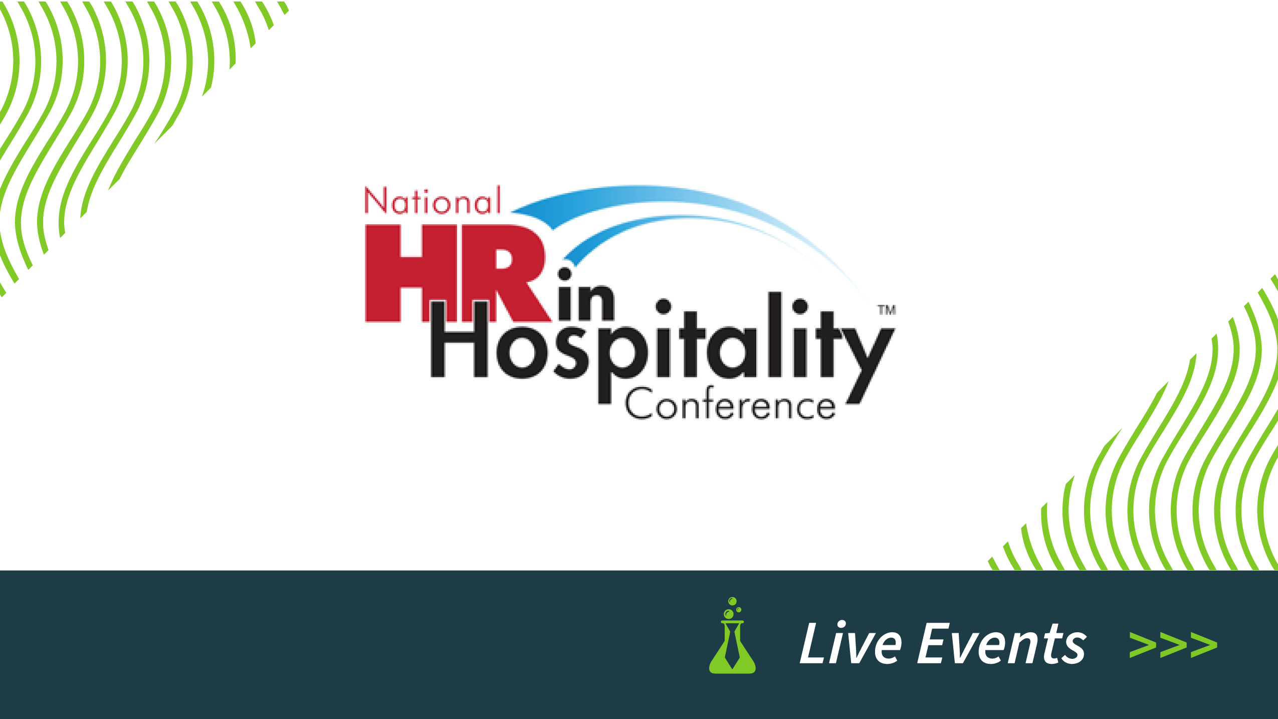 Logo for National HR in Hospitality Conference with green accents and 'Live Events' text below.