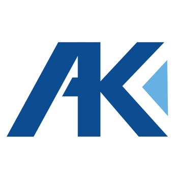 Blue stylized letters A and K with a light blue arrowhead shape inside the K.