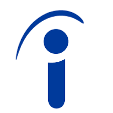 Stylized blue lowercase letter i with a curved line arching above it.
