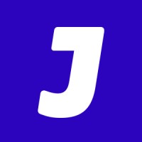 White bold letter J on a solid blue square background.