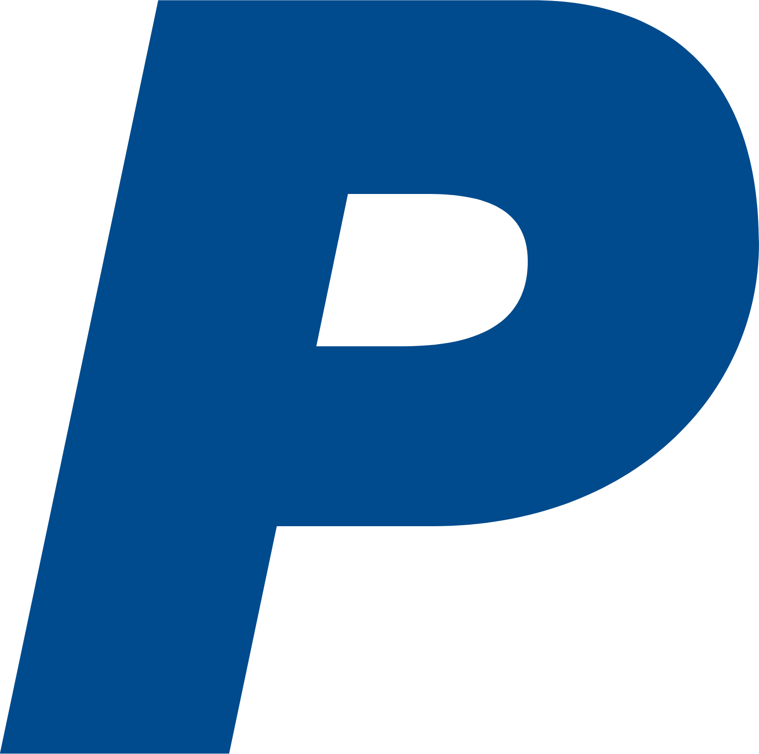 Large blue letter P with a tilted design on a transparent background.