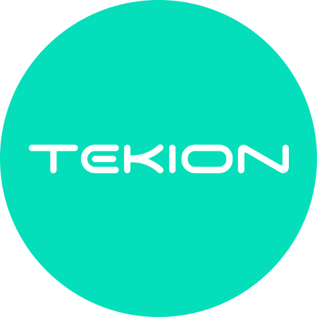 Tekion company name in stylized white text on teal circular background.