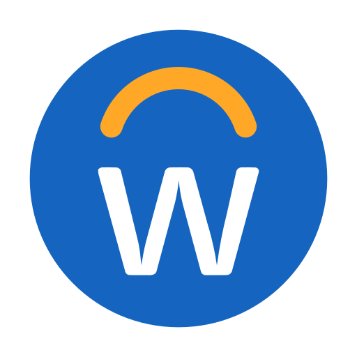 White letter W with an orange arc above on a blue circular background.