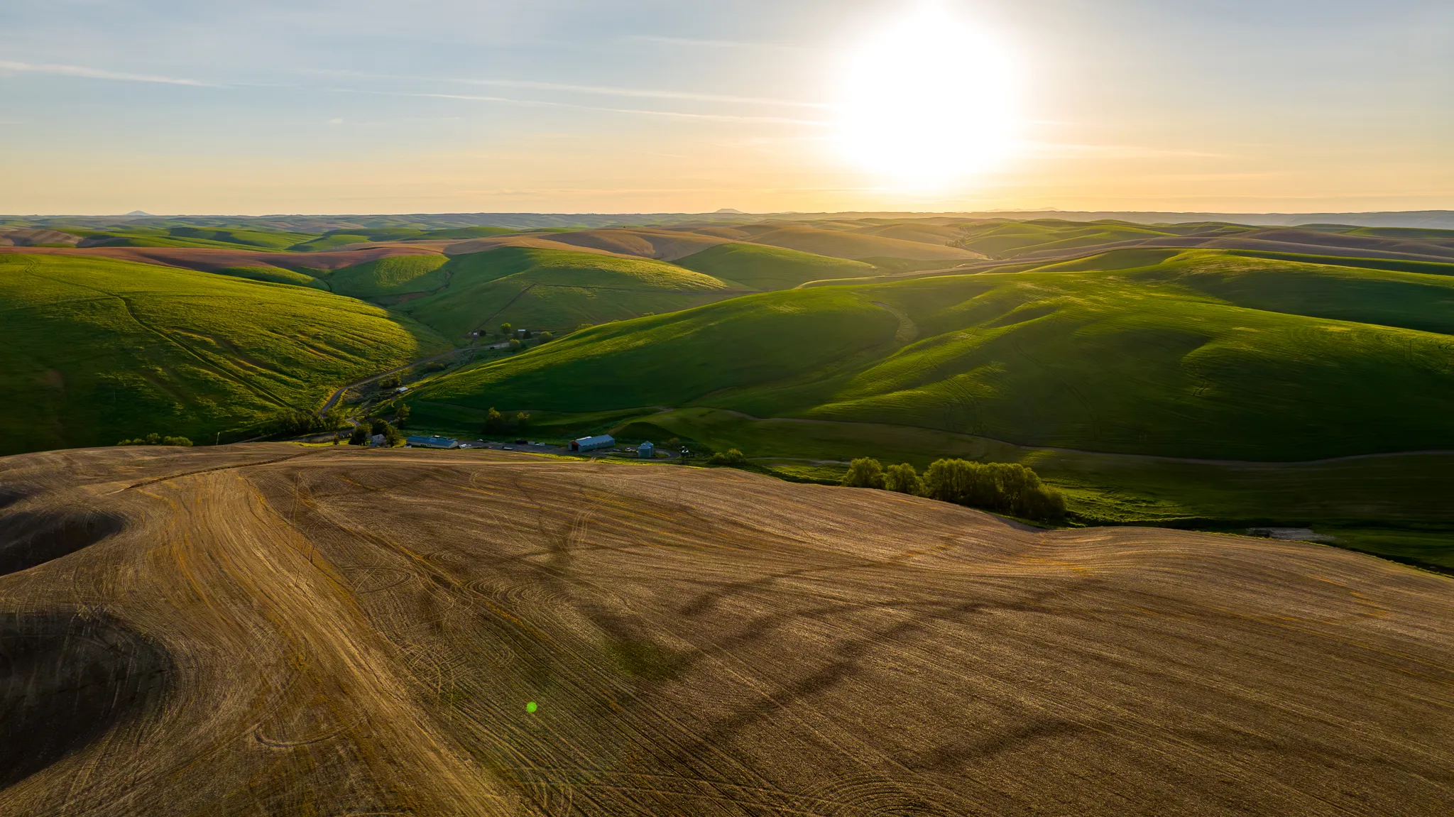 Aerial ranch at golden hour