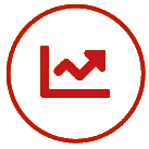 Line graph icon with an upward trending arrow inside a circle.