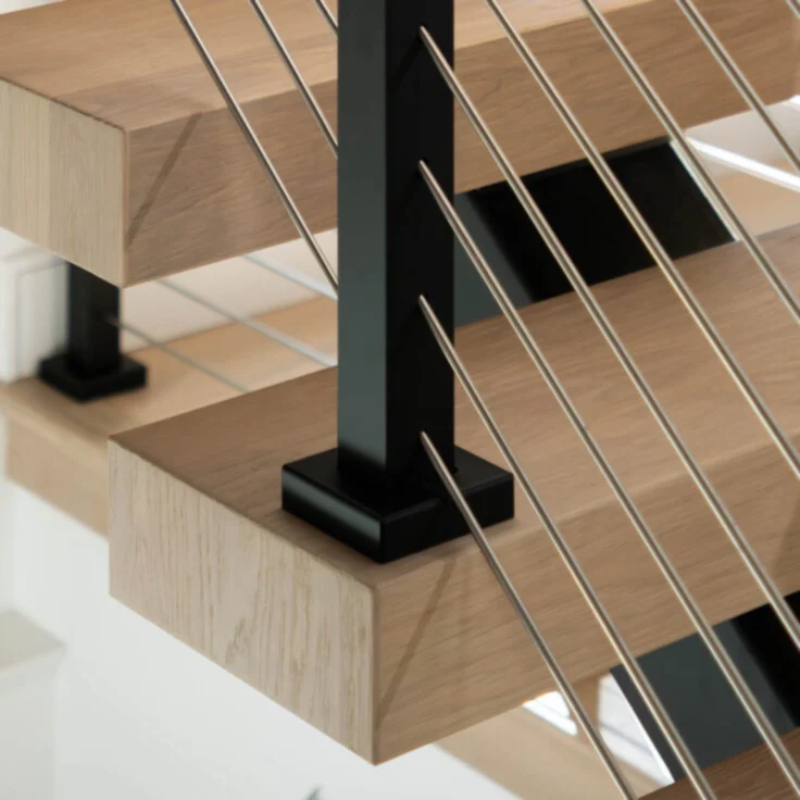 A standard mount post with rod railing on a FLIGHT Mono system