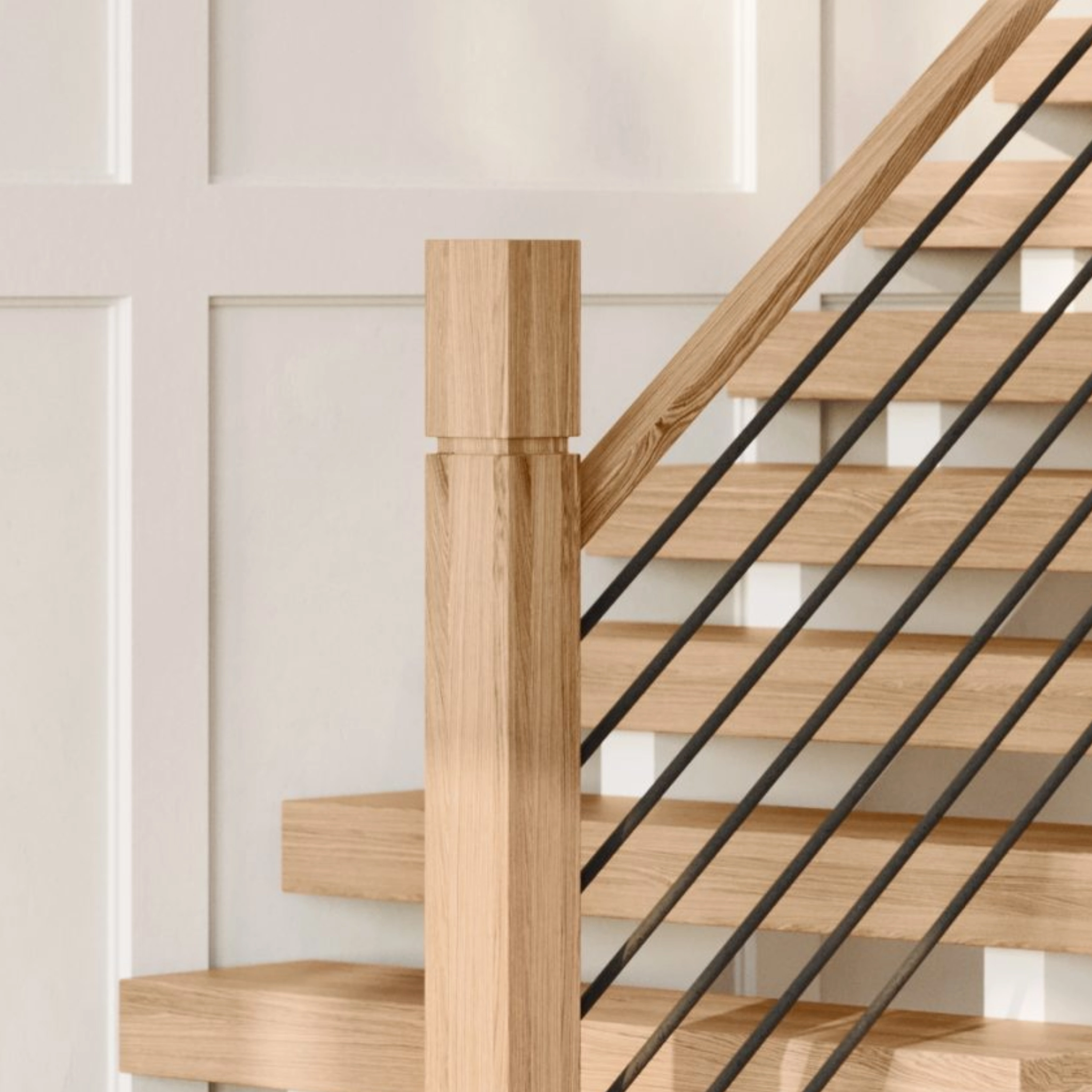 Wood newel post with horizontal bars
