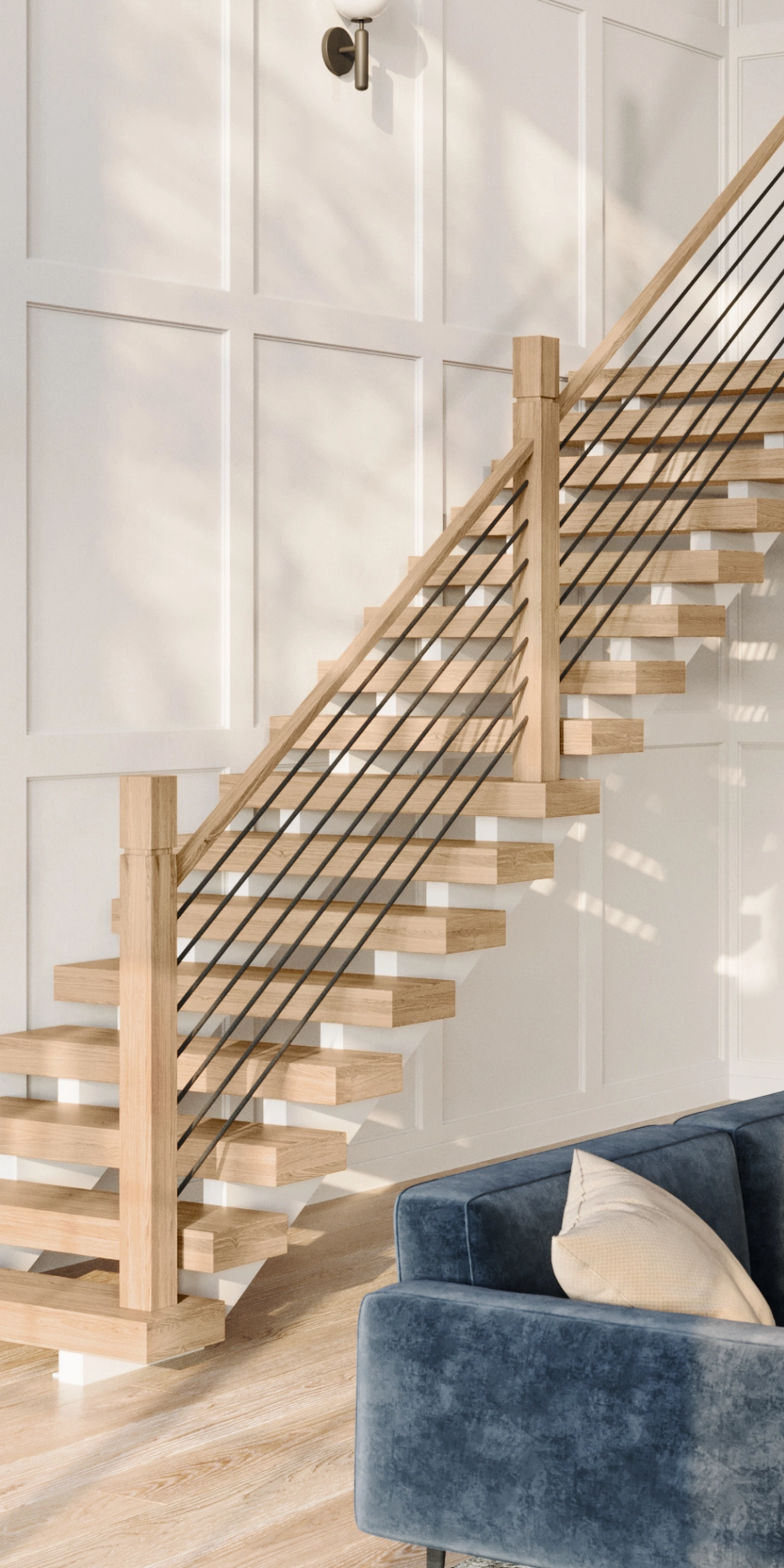 Horizontal bar infill with wood newel posts