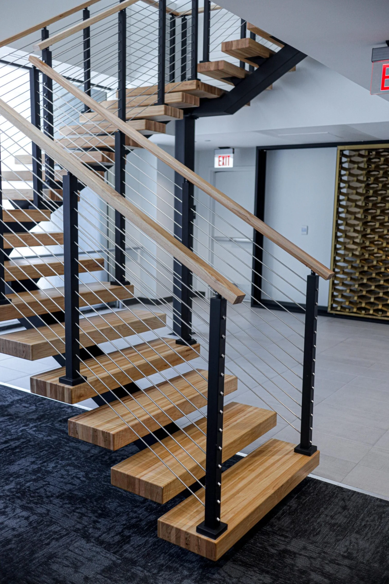 Side view of the full switchback from the base, wine wall at right