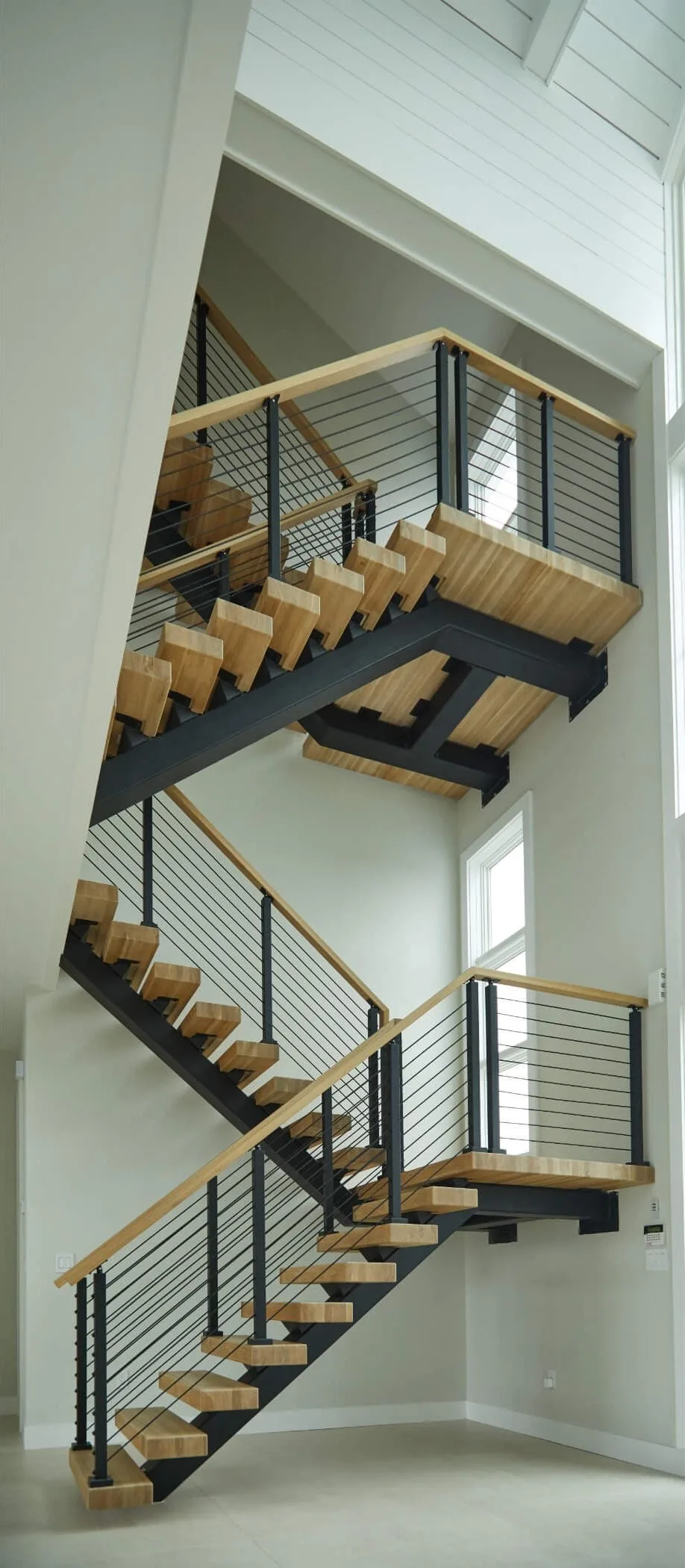 Tall narrow view of the switchback runs stacked between landings