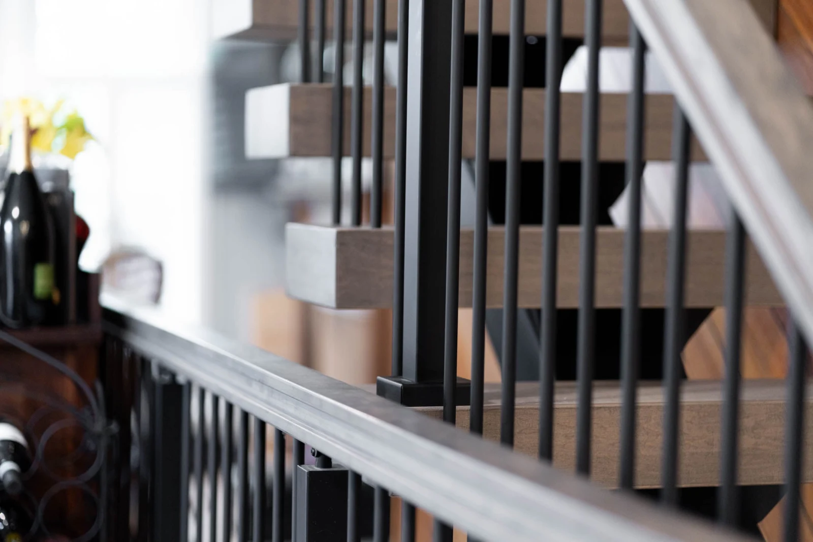 Soft-focus view of tread ends through the vertical rods