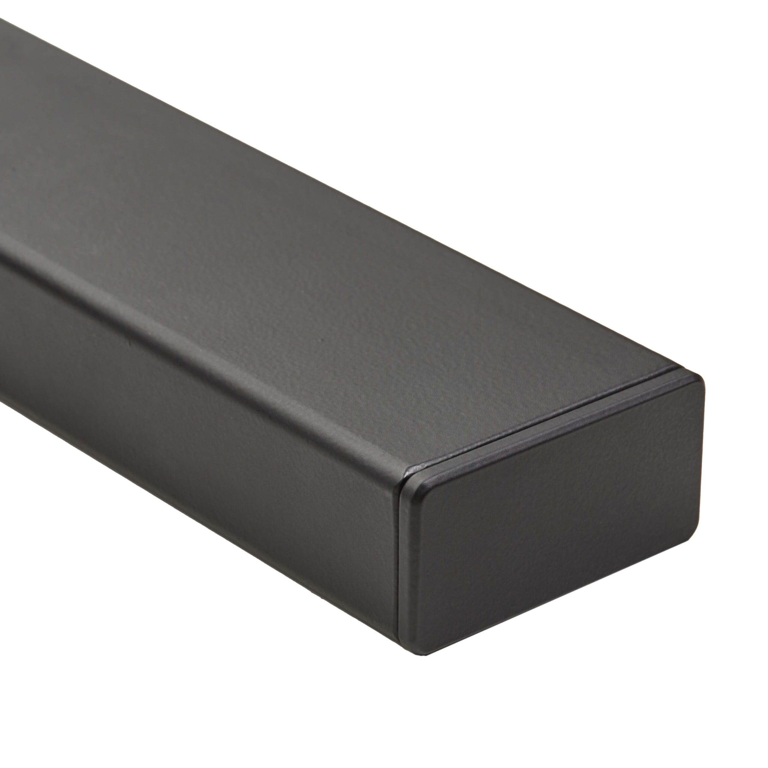 Product render of a black handrail profile with softly rounded corners
