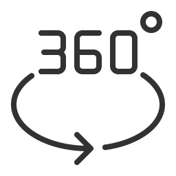 Icon showing 360 degrees with a curved arrow indicating rotation.