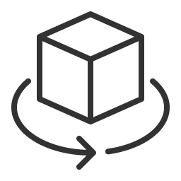 3D cube with a circular arrow around it indicating rotation or 3D view.