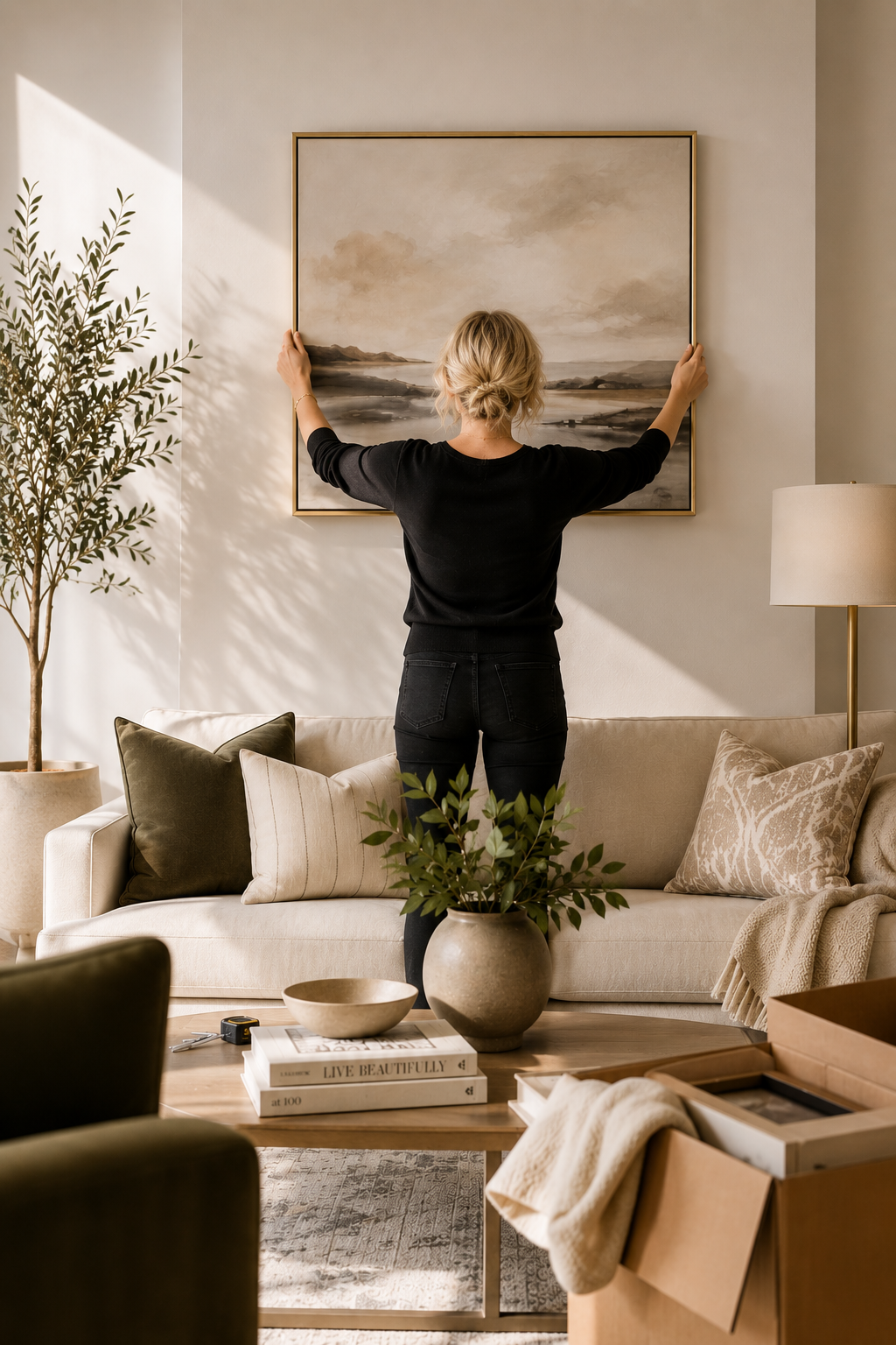 White Hot Homes coordinating home styling, artwork installation, and final design details during project management.
