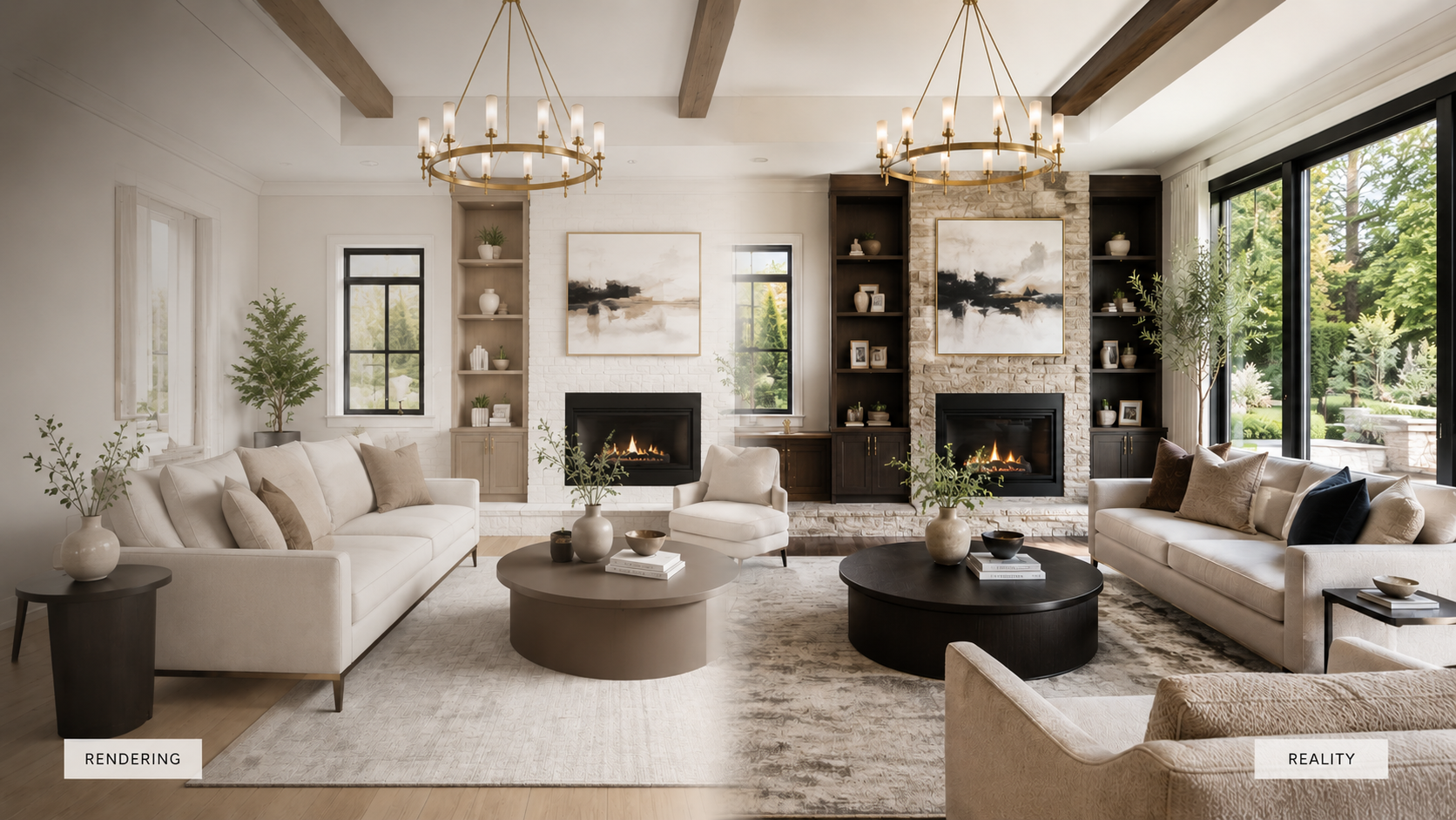 Professionally designed luxury living room showcasing White Hot Homes interior design, furniture sourcing, lighting, and procurement services.