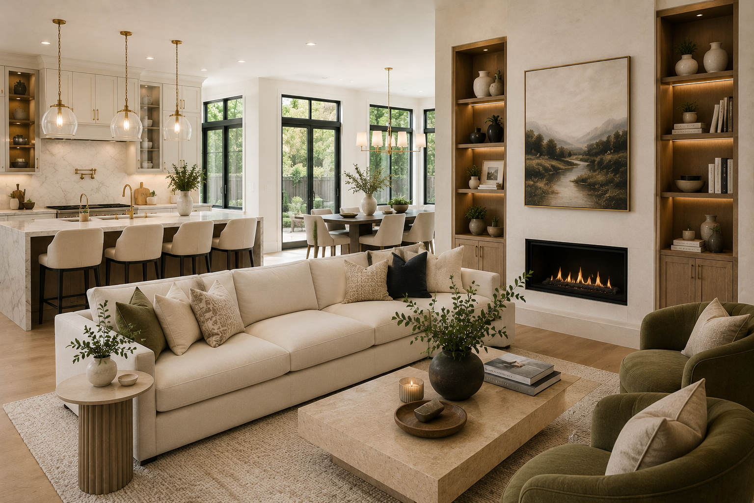 Completed luxury living room designed and coordinated by White Hot Homes.