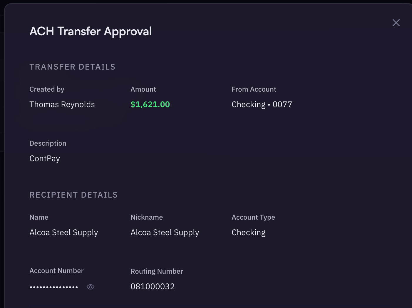 Aion approval workflow view showing a payment routed to the right approver.