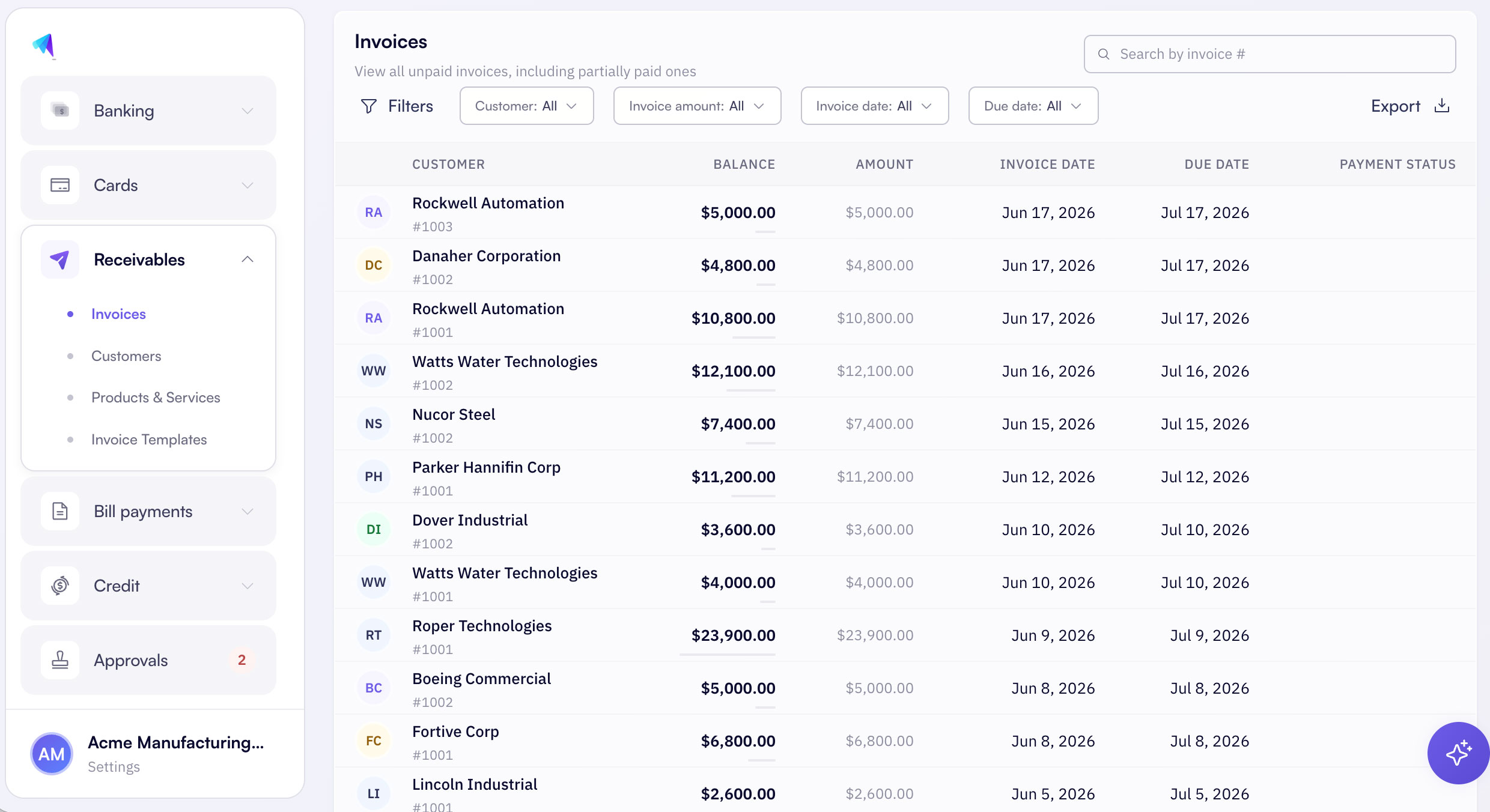 Aion line of credit view showing available limit, drawn balance, and replenishment.