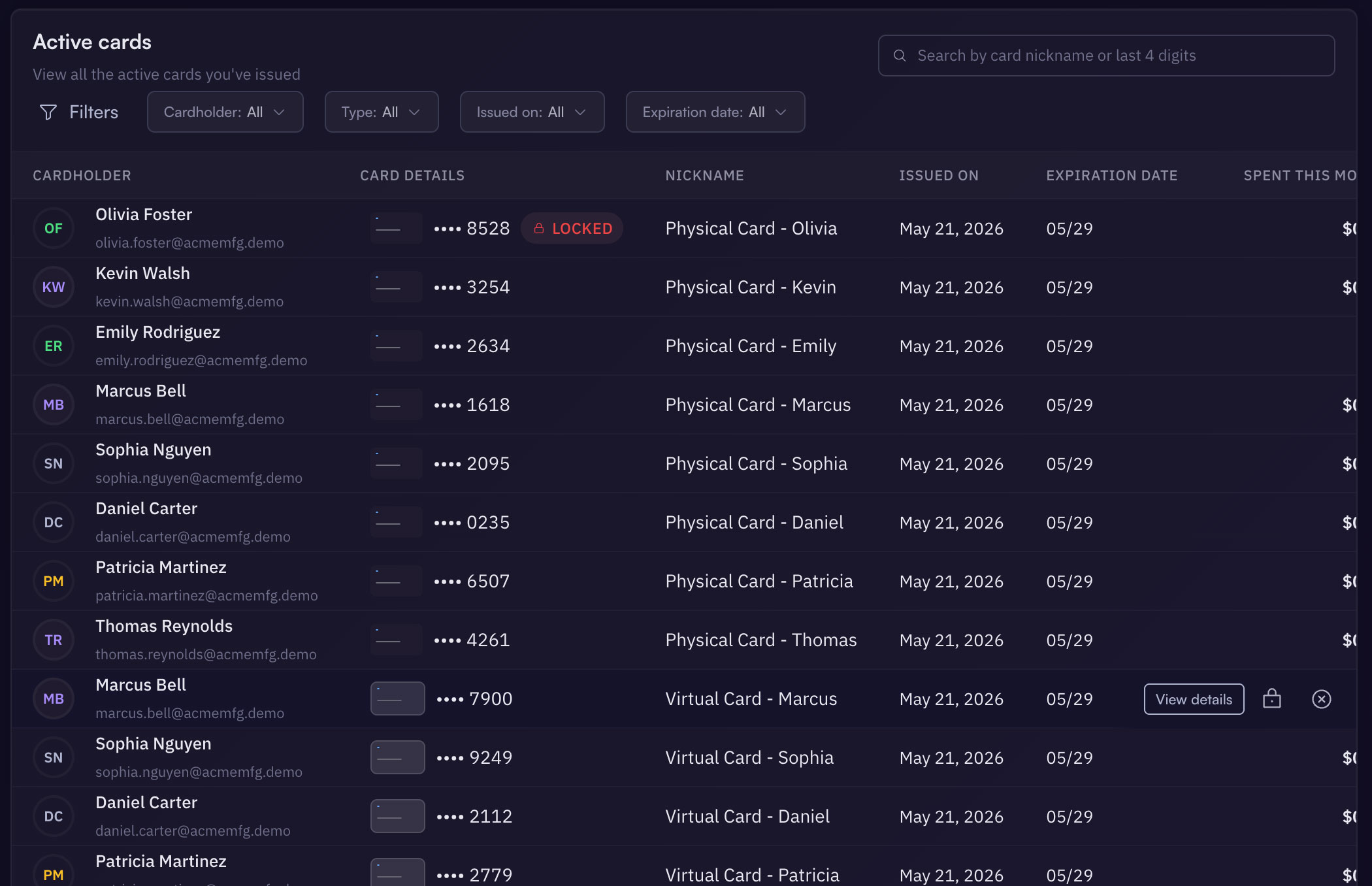 Aion corporate card spend categorized automatically against the credit line.